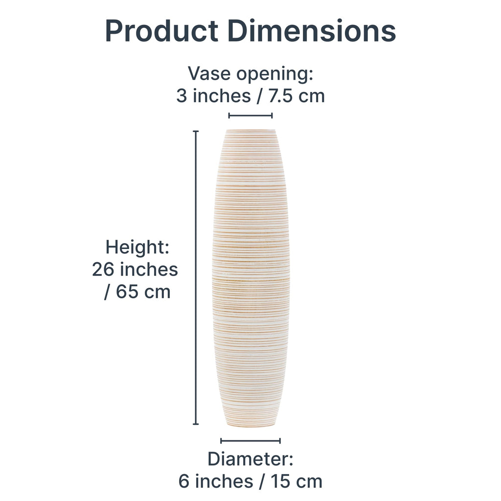 Leewadee Large Floor Vase 65 cm Mango Wood for Pampas Grass, Dried Flowers