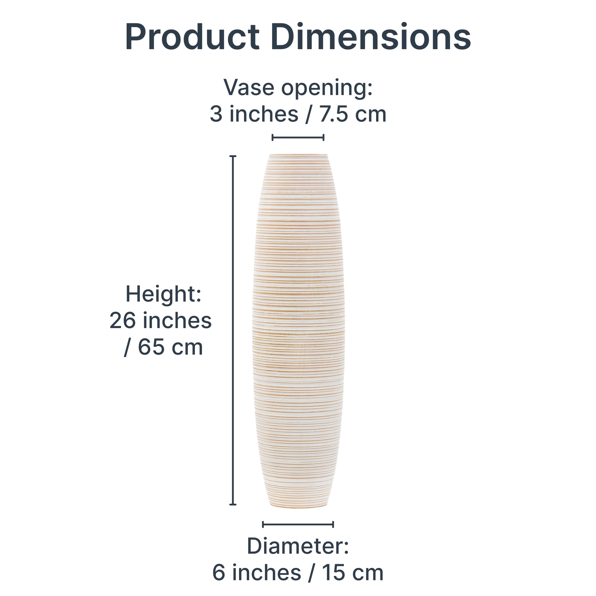 Leewadee Large Floor Vase 65 cm Mango Wood for Pampas Grass, Dried Flowers