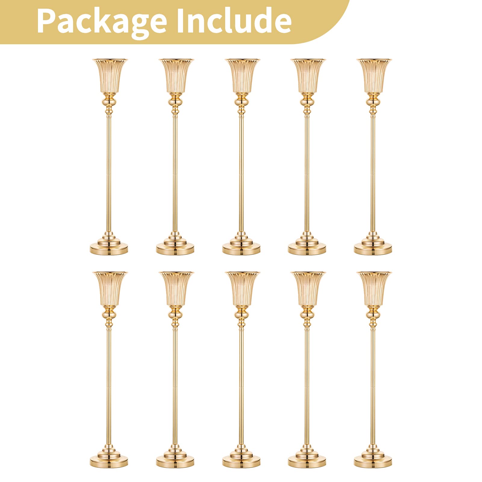 NUPTIO Gold Vase Centrepieces Tall: 10 Pcs 77.5cm Wedding Table Centerpieces Trumpet Vases Metal Flower Stand for Party Anniversary Ceremony Birthday Decorations