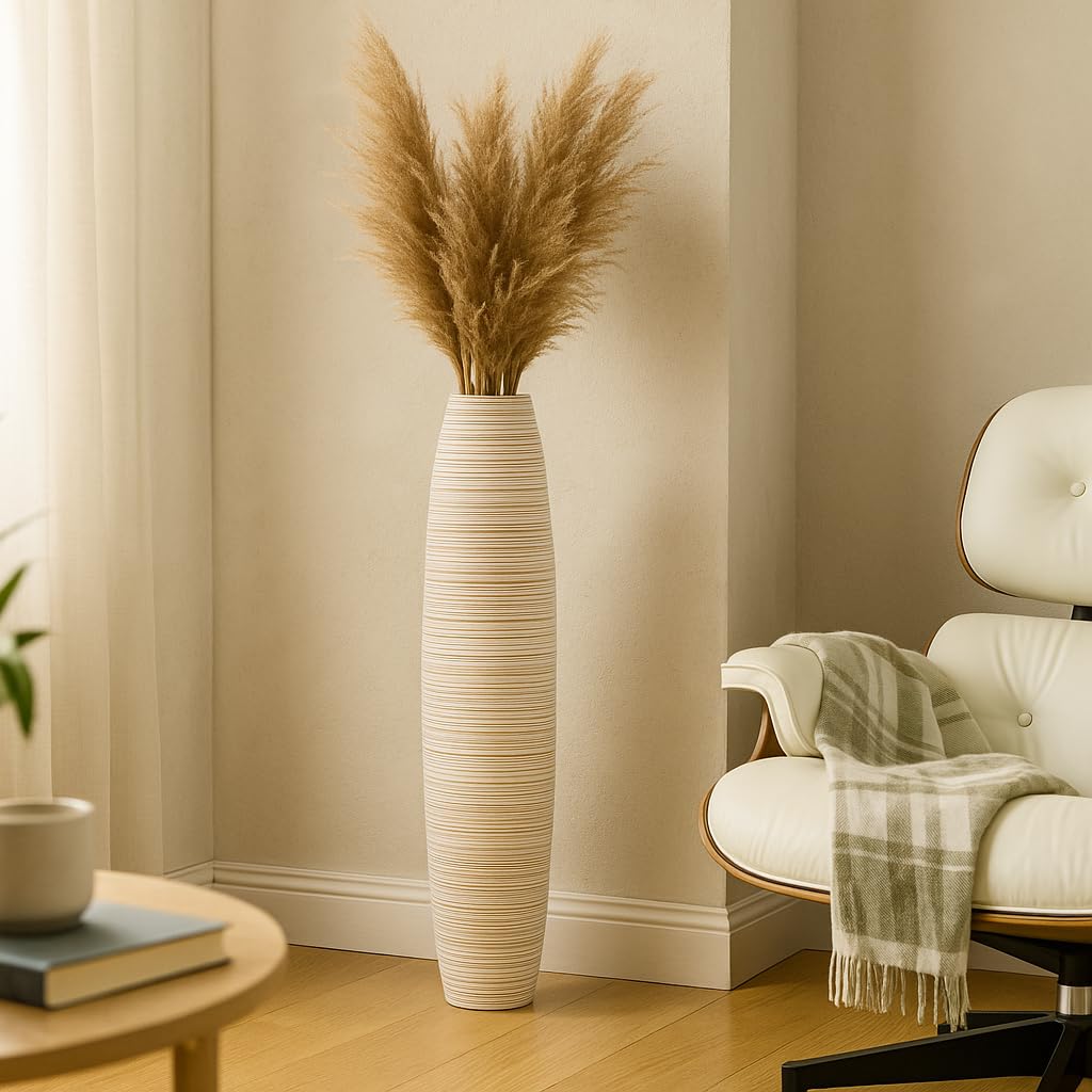 Leewadee Large Floor Vase 65 cm Mango Wood for Pampas Grass, Dried Flowers