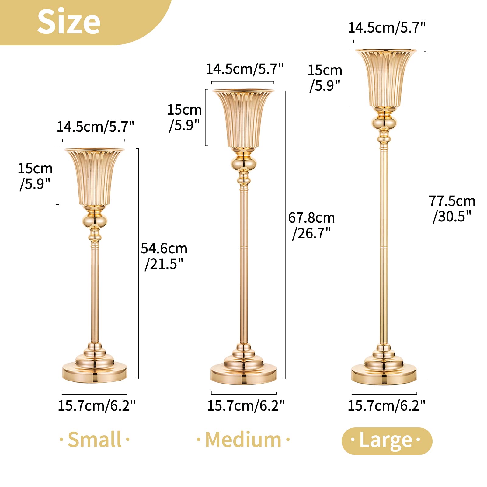NUPTIO Gold Vase Centrepieces Tall: 10 Pcs 77.5cm Wedding Table Centerpieces Trumpet Vases Metal Flower Stand for Party Anniversary Ceremony Birthday Decorations