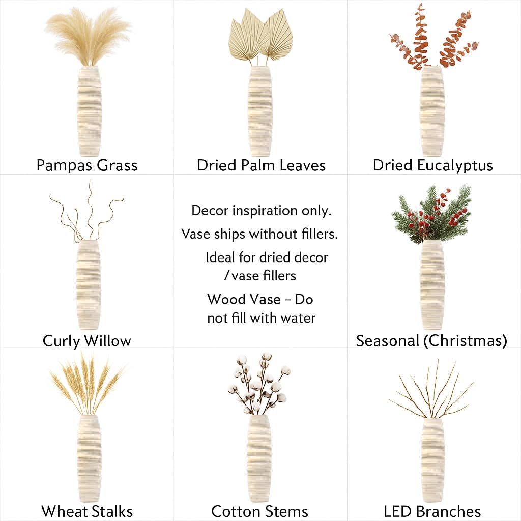 Leewadee Large Floor Vase 65 cm Mango Wood for Pampas Grass, Dried Flowers