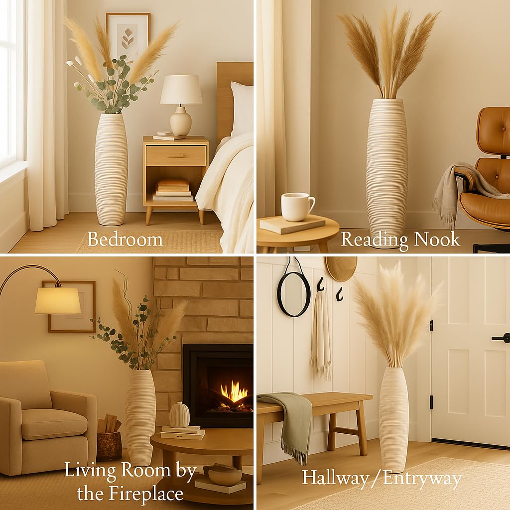 Leewadee Large Floor Vase 65 cm Mango Wood for Pampas Grass, Dried Flowers