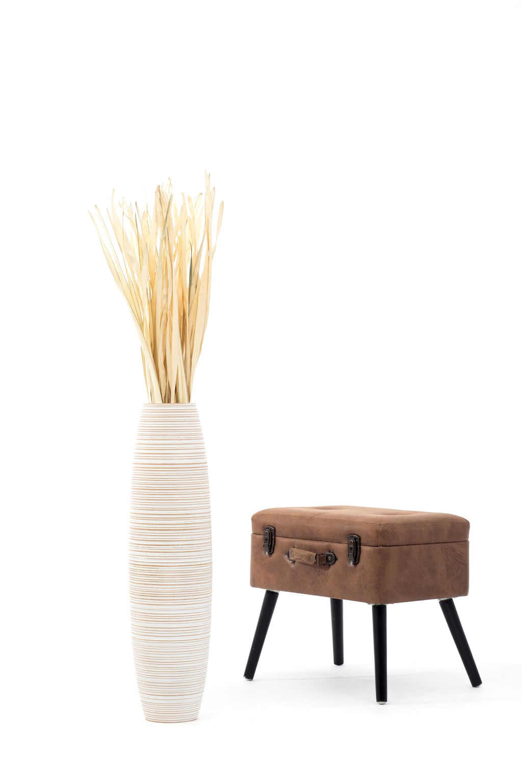 Leewadee Large Floor Vase 65 cm Mango Wood for Pampas Grass, Dried Flowers