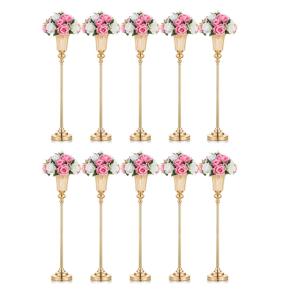 NUPTIO Gold Vase Centrepieces Tall: 10 Pcs 77.5cm Wedding Table Centerpieces Trumpet Vases Metal Flower Stand for Party Anniversary Ceremony Birthday Decorations