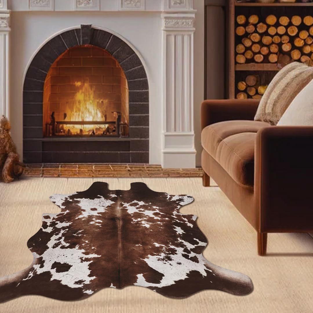 KINOGIC Faux Cowhide Cow Print Rug, Animal Hide Western Decor, 6.2 x 7 Feet