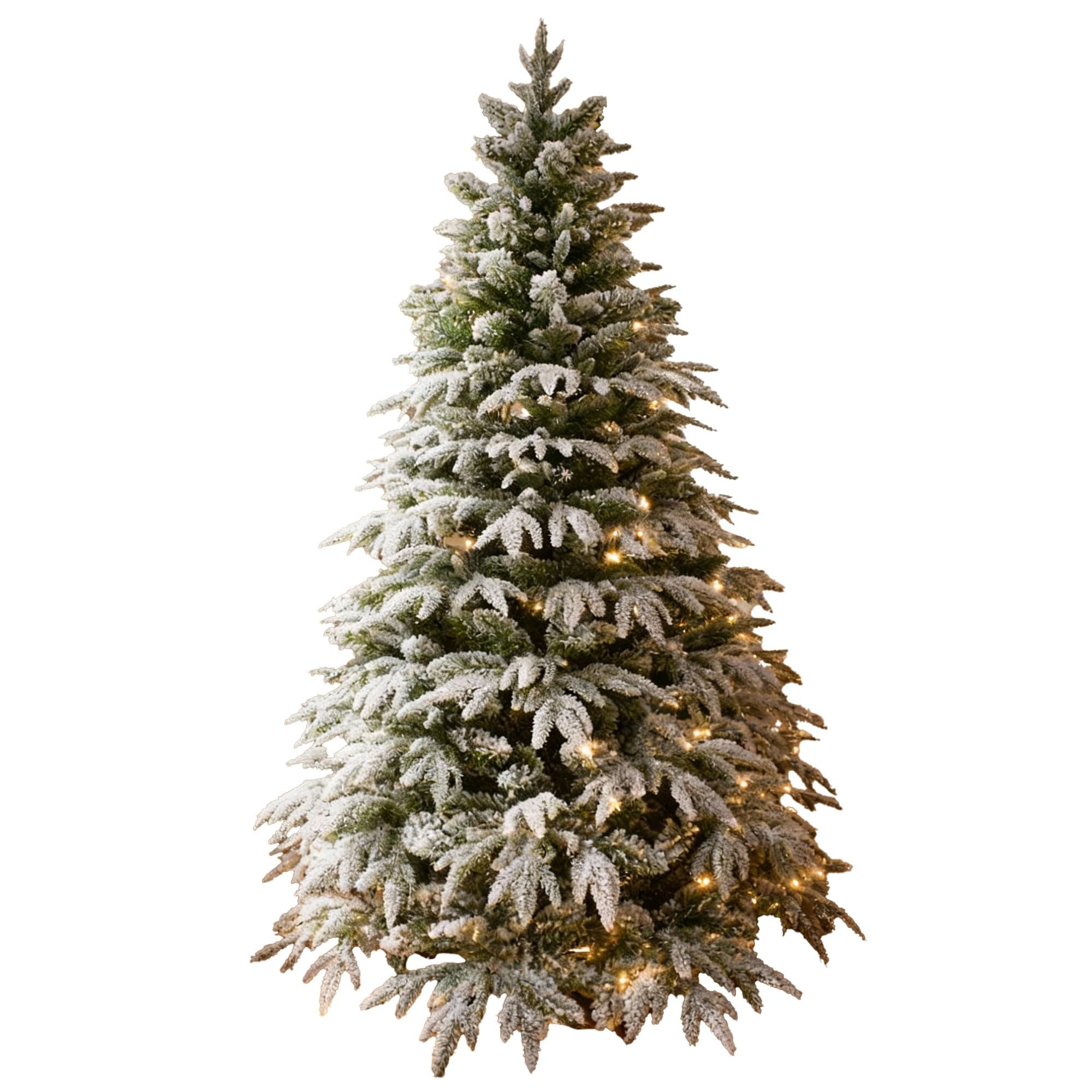 6ft/1.8m Pre-Lit Artificial Christmas Tree Lapland Fir - 260 LED Warm White Lights, Snow Flocked 935 PE/PVC Tips, Snowy Bushy Hinged Branches, Metal Stand for Xmas Home Decorations