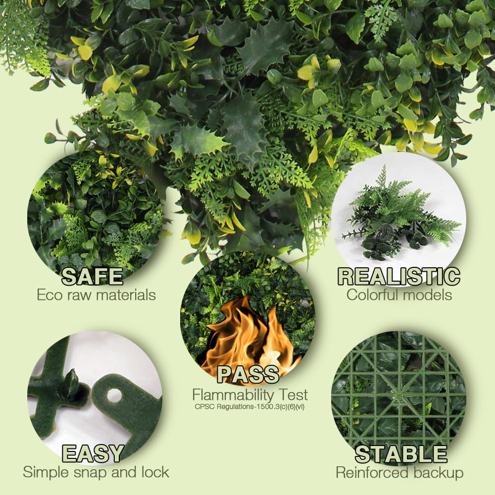 ULAND Artificial Plants Wall, 12 PCS of 50 x 50cm, Grass Wall Panels, Greenery Hedges, Living Backdrop Fence Screening, Home Garden Outdoor Wall Decoration (12, A213)