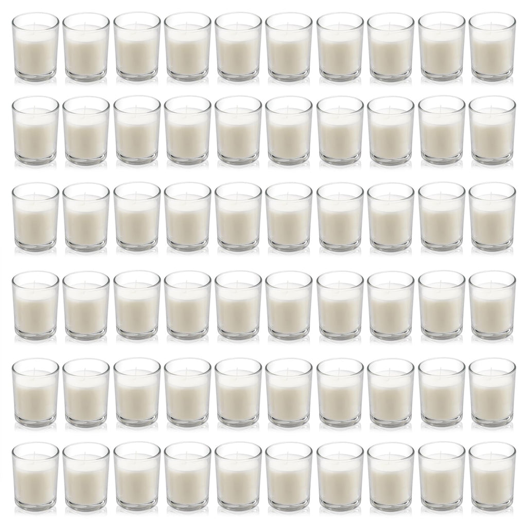 Housecret 60 Pack Warm White Unscented Clear Glass Filled Votive Candles. Hand Poured Wax Candle Ideal Gifts for Aromatherapy Spa Weddings Birthdays Holidays Party
