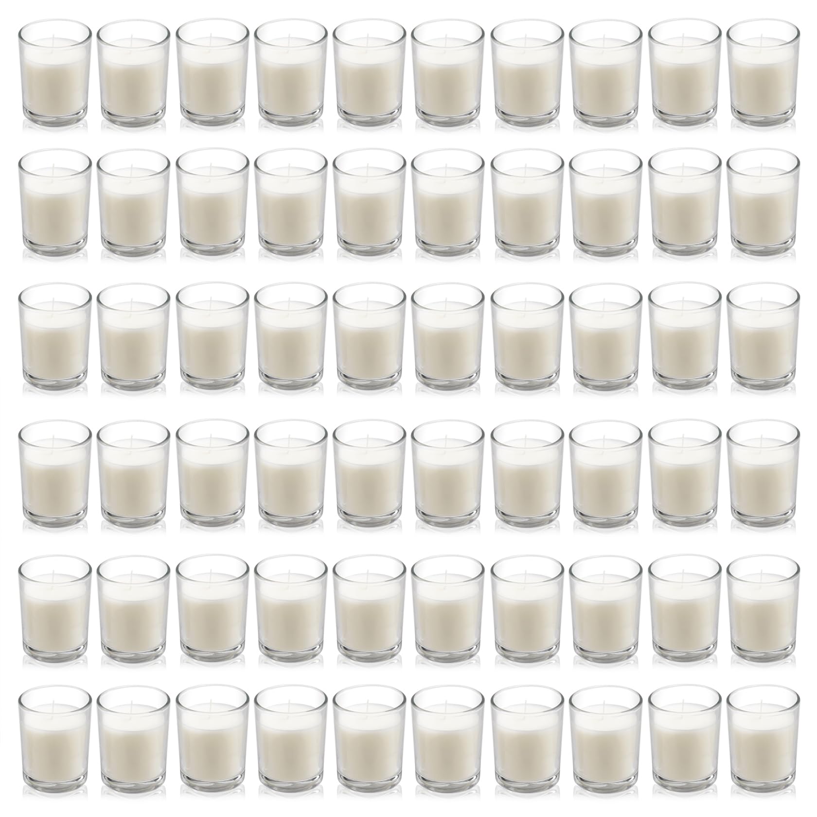 Housecret 60 Pack Warm White Unscented Clear Glass Filled Votive Candles. Hand Poured Wax Candle Ideal Gifts for Aromatherapy Spa Weddings Birthdays Holidays Party