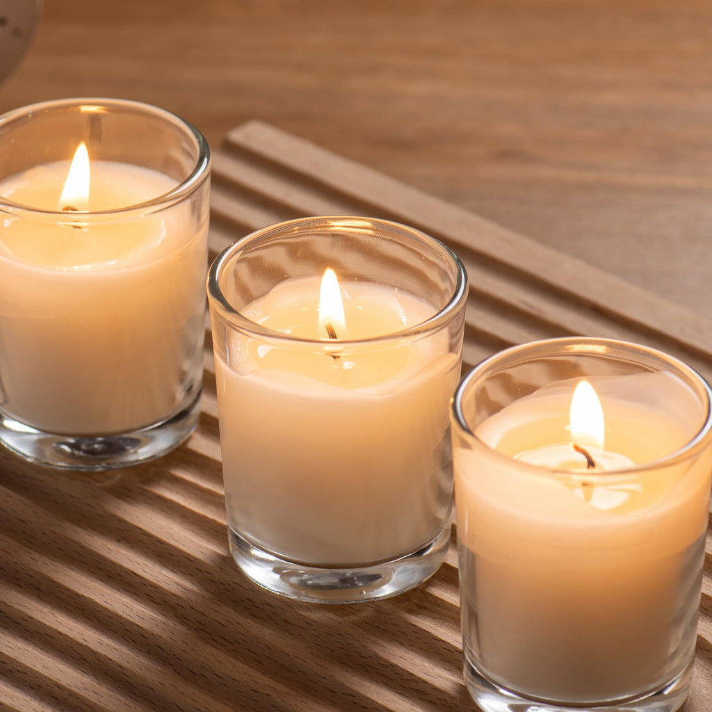 Housecret 60 Pack Warm White Unscented Clear Glass Filled Votive Candles. Hand Poured Wax Candle Ideal Gifts for Aromatherapy Spa Weddings Birthdays Holidays Party