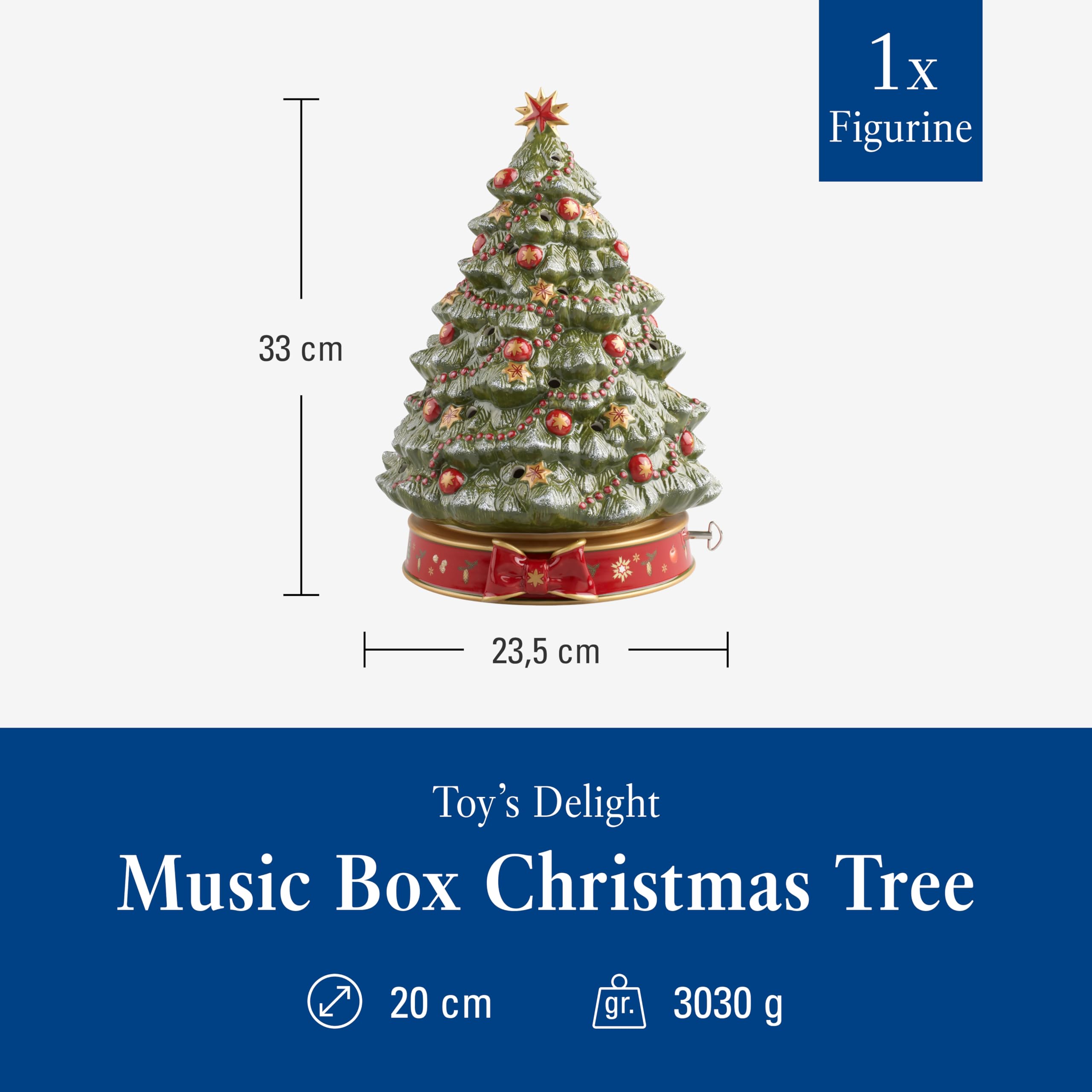 Villeroy & Boch – Toy's Delight Music Clock X-Mas Tree 33cm Green, Plays O Christmas Tree, Christmas Decoration Indoor Small, Table Decoration, Porcelain