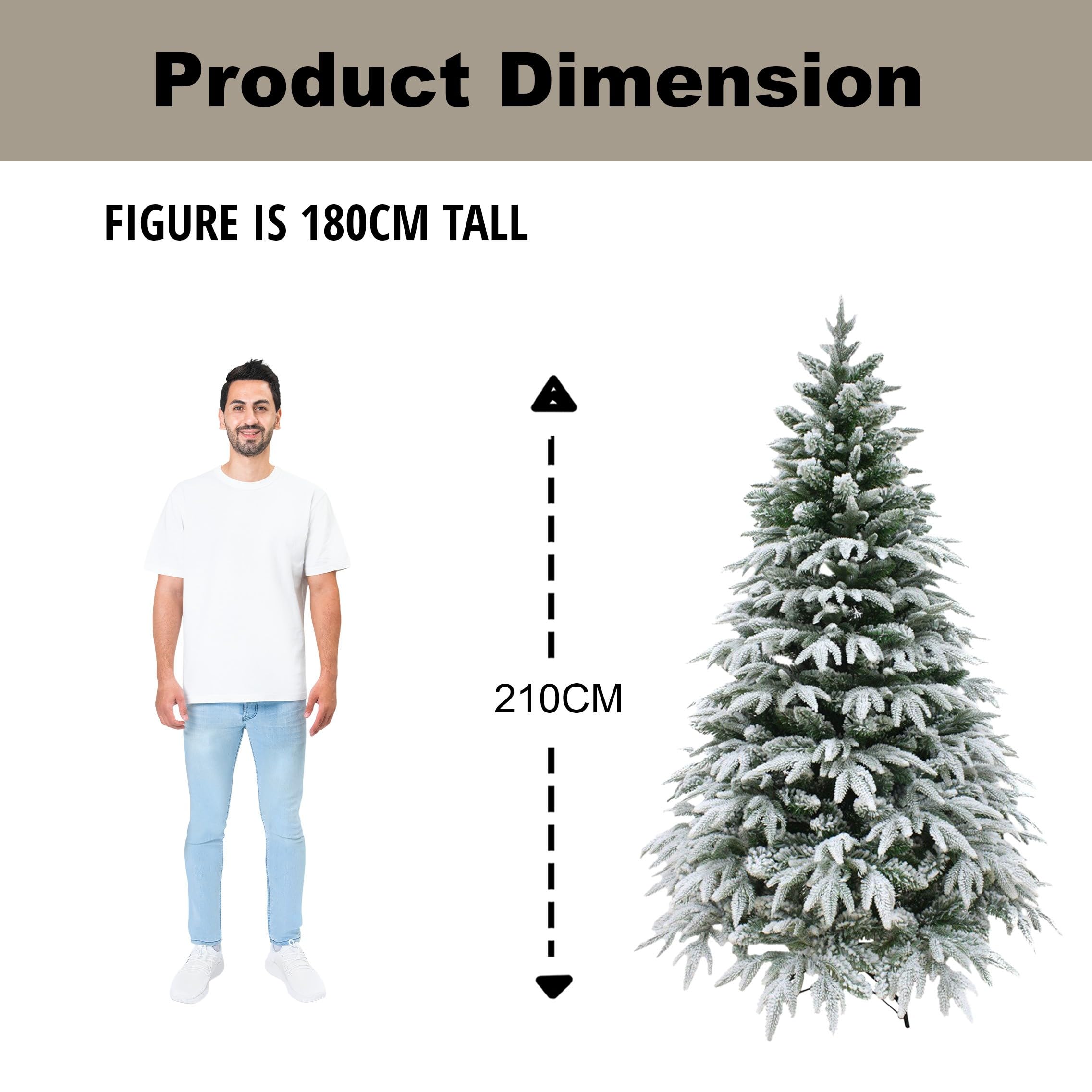 7ft/2.1m Lapland Fir Snow Covered Bushy Artificial Christmas Tree Flocked 1205 PE/PVC Tips Hinged Branches Metal Stand Xmas Home Snowy Decorations
