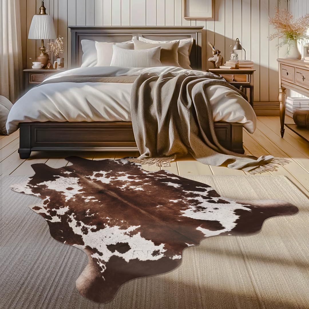 KINOGIC Faux Cowhide Cow Print Rug, Animal Hide Western Decor, 6.2 x 7 Feet