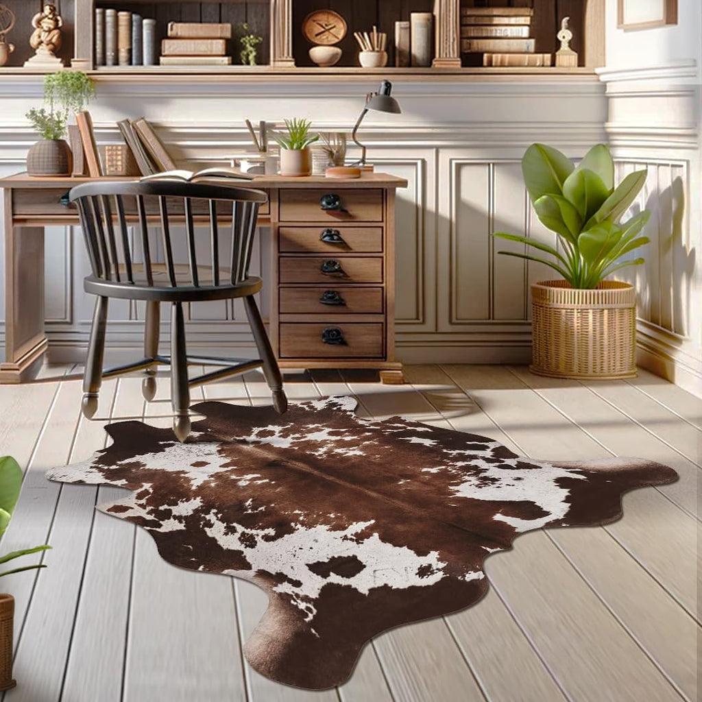 KINOGIC Faux Cowhide Cow Print Rug, Animal Hide Western Decor, 6.2 x 7 Feet