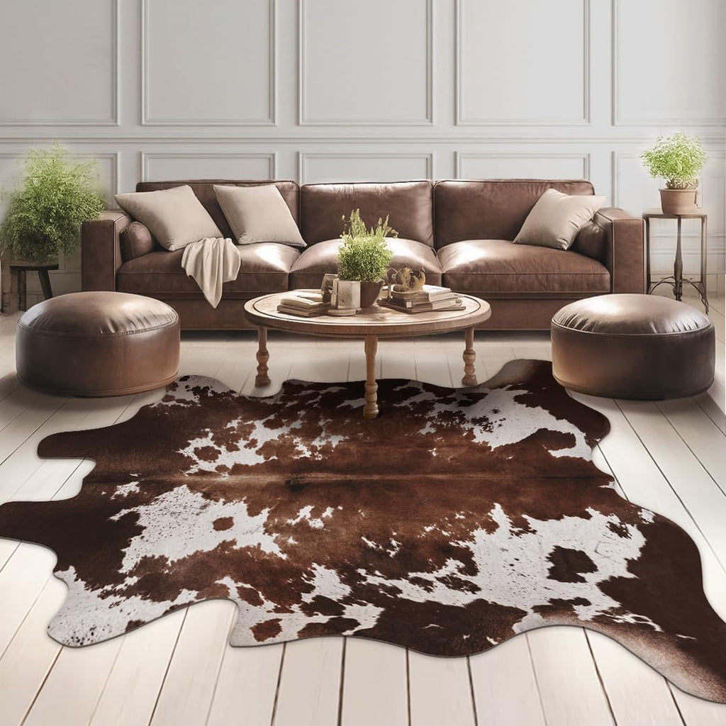 KINOGIC Faux Cowhide Cow Print Rug, Animal Hide Western Decor, 6.2 x 7 Feet