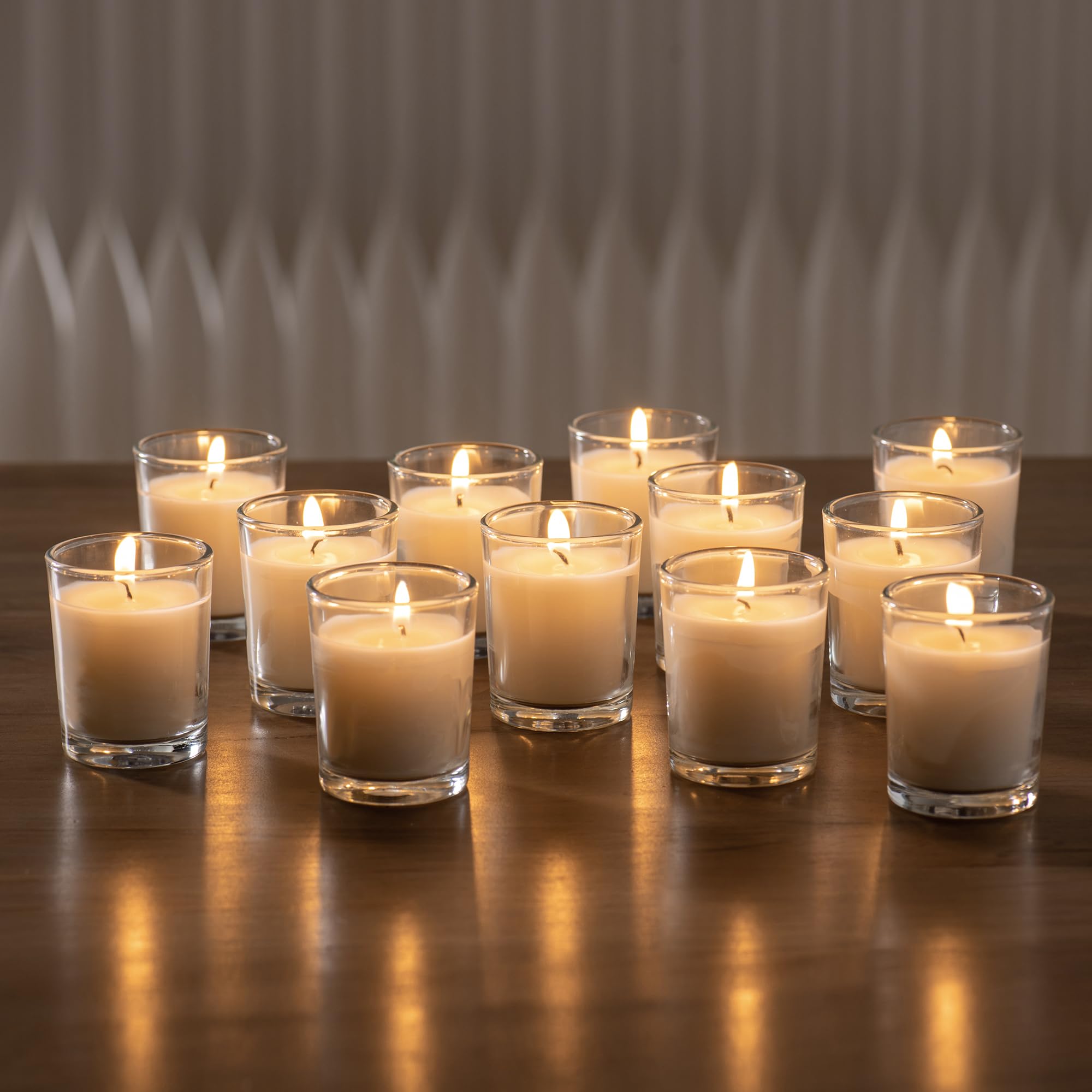 Housecret 60 Pack Warm White Unscented Clear Glass Filled Votive Candles. Hand Poured Wax Candle Ideal Gifts for Aromatherapy Spa Weddings Birthdays Holidays Party