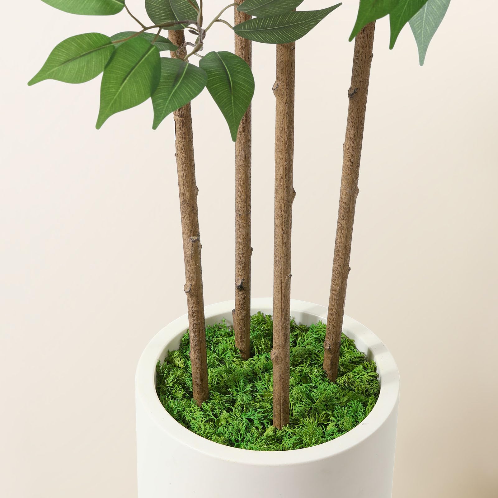 SOGUYI Ficus Artificial Tree 180cm Fake Silk Plant for Home Decor Indoor, Faux Floor Tree in White Imitation Ceramic Planter with Green Fake Moss for Home Office Corner Indoor Decor, Set of 1