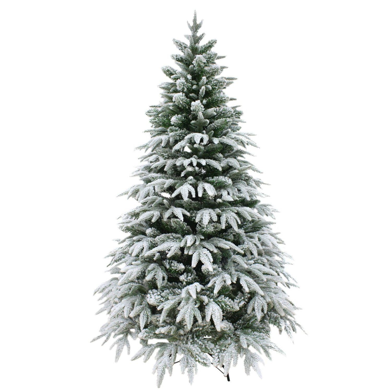 7ft/2.1m Lapland Fir Snow Covered Bushy Artificial Christmas Tree Flocked 1205 PE/PVC Tips Hinged Branches Metal Stand Xmas Home Snowy Decorations