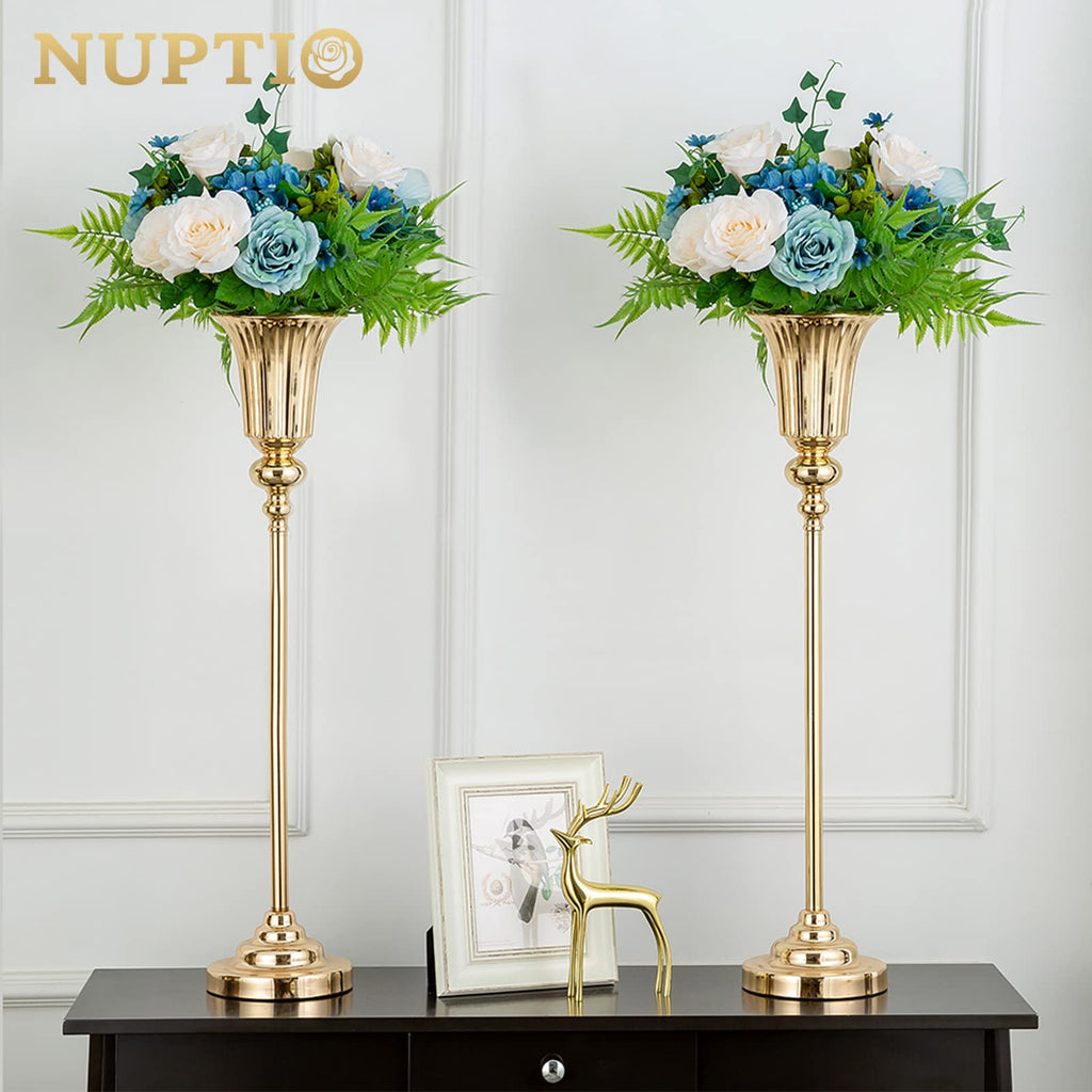 NUPTIO Gold Vase Centrepieces Tall: 10 Pcs 77.5cm Wedding Table Centerpieces Trumpet Vases Metal Flower Stand for Party Anniversary Ceremony Birthday Decorations