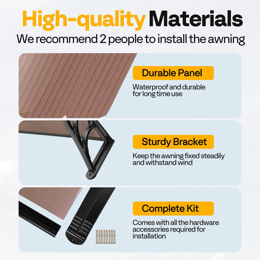 VIVOHOME 200×100cm Polycarbonate Window Door Awning, Brown, 2 pcs