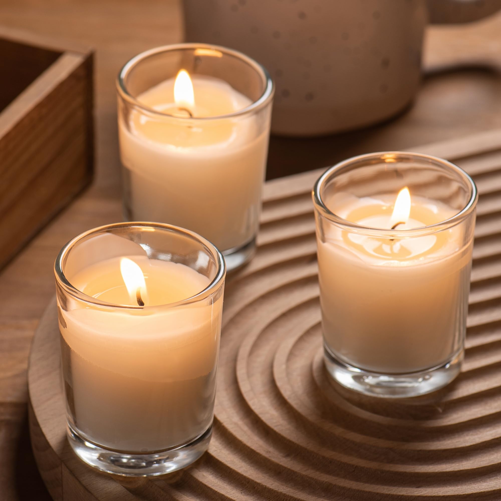 Housecret 60 Pack Warm White Unscented Clear Glass Filled Votive Candles. Hand Poured Wax Candle Ideal Gifts for Aromatherapy Spa Weddings Birthdays Holidays Party