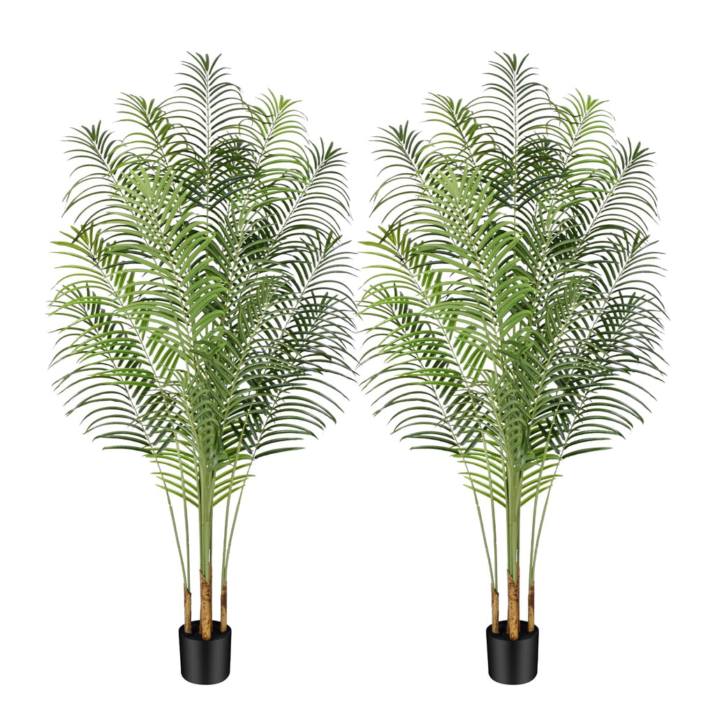Keeplush Artificial Palm Tree 200cm Tall Fake Palm Tree Indoor Decor with 18 Trunks and Real Bark Design Faux Tropical Areca Silk Floor Plant in Pot for Home Office Living Room Bedroom Decor 2pcs