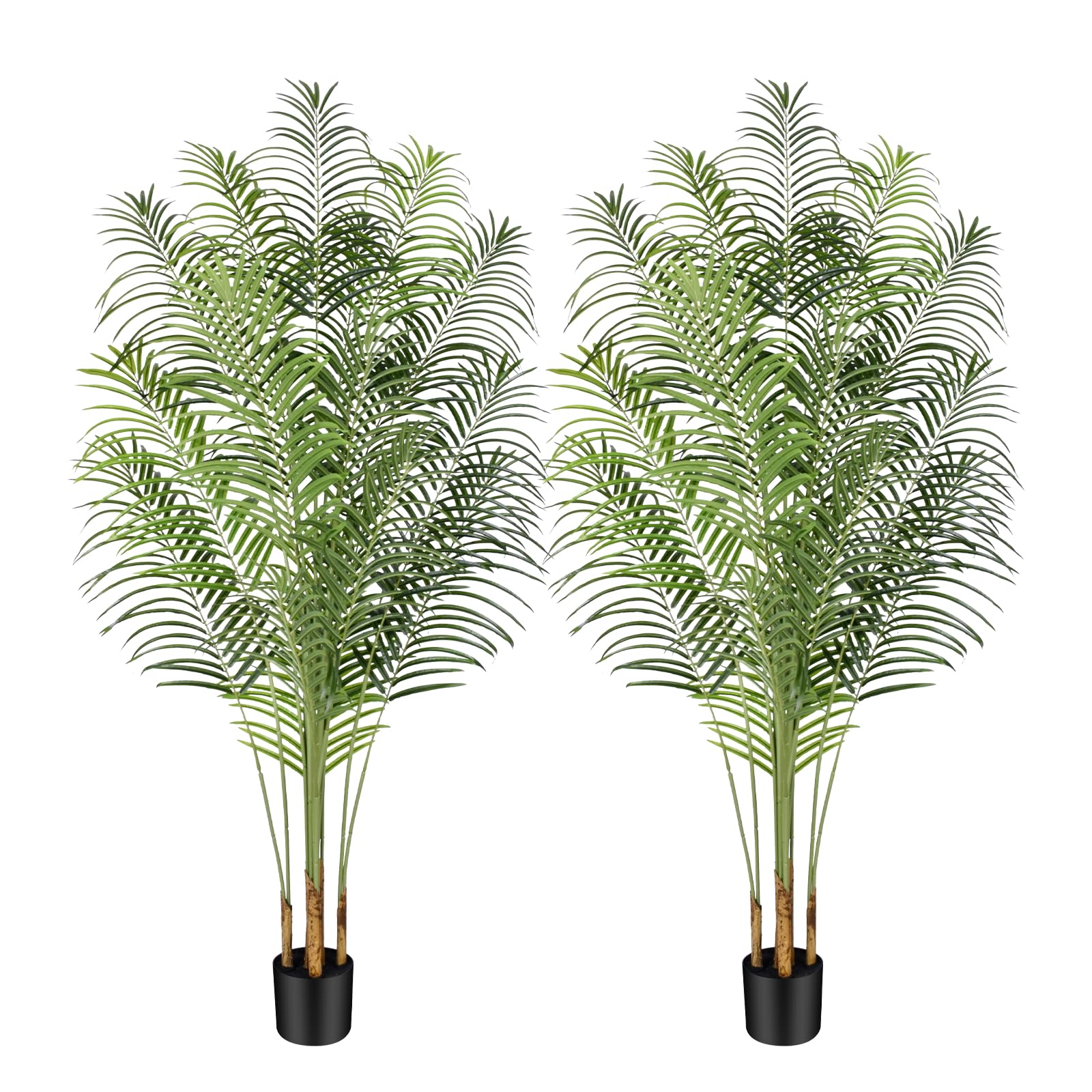 Keeplush Artificial Palm Tree 200cm Tall Fake Palm Tree Indoor Decor with 18 Trunks and Real Bark Design Faux Tropical Areca Silk Floor Plant in Pot for Home Office Living Room Bedroom Decor 2pcs