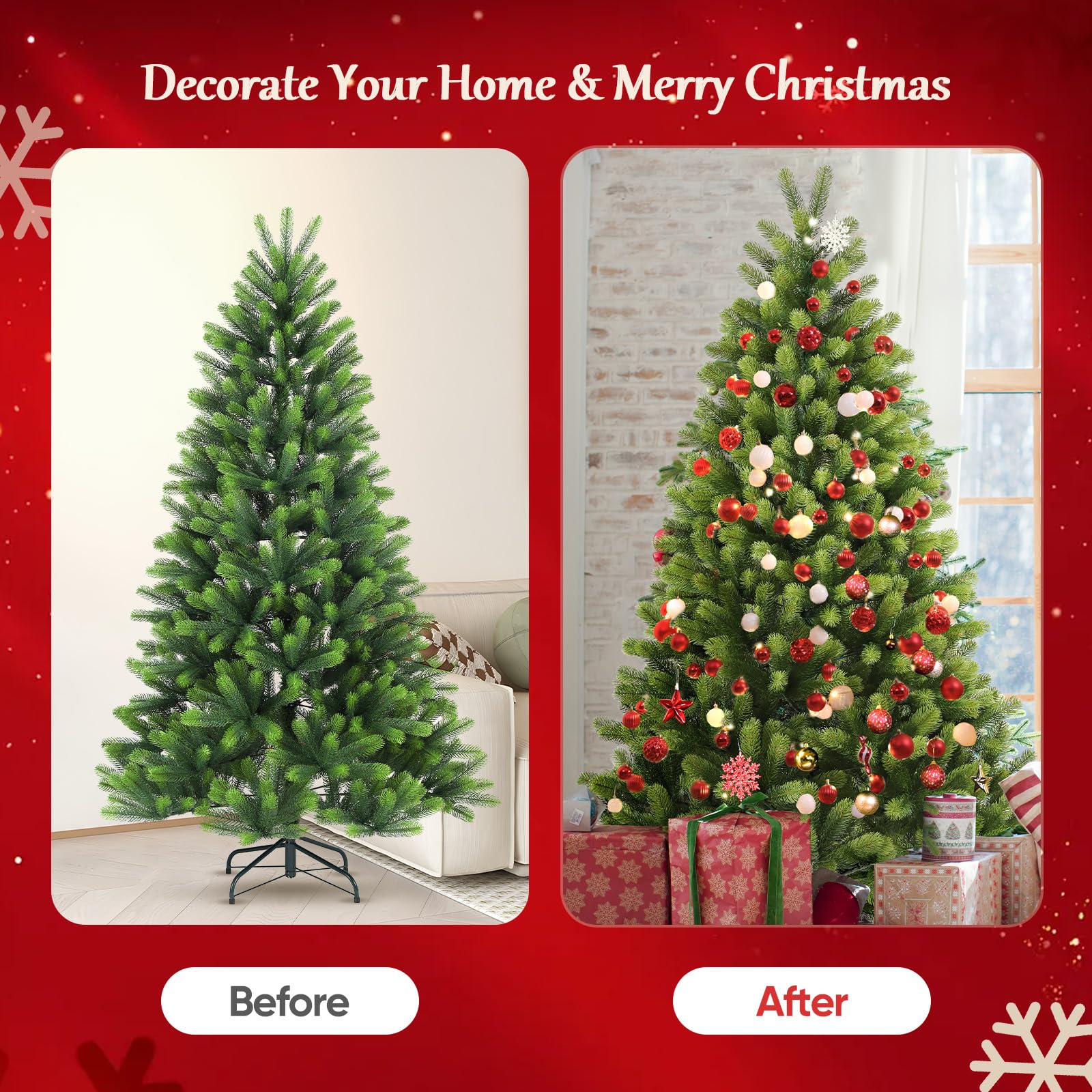 SALCAR 7ft Realistic Xmas Tree – Full & Bushy 100% PE Tips, Easy Setup with Sturdy Metal Stand, 210cm Artificial Christmas Tree for Indoor Festive Decor