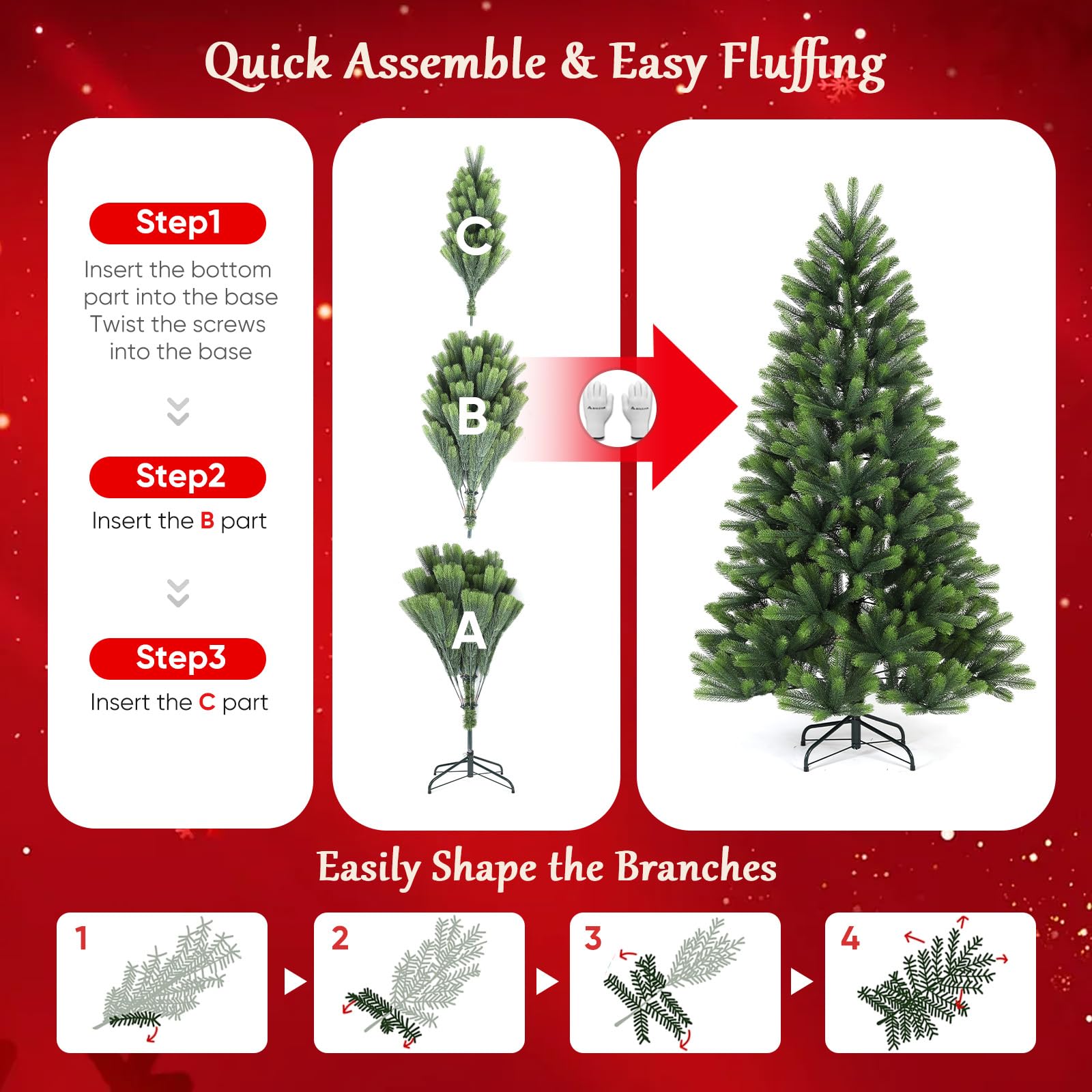 SALCAR 7ft Realistic Xmas Tree – Full & Bushy 100% PE Tips, Easy Setup with Sturdy Metal Stand, 210cm Artificial Christmas Tree for Indoor Festive Decor