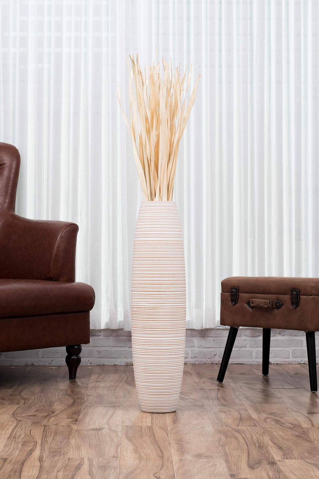 Leewadee Large Floor Vase 65 cm Mango Wood for Pampas Grass, Dried Flowers