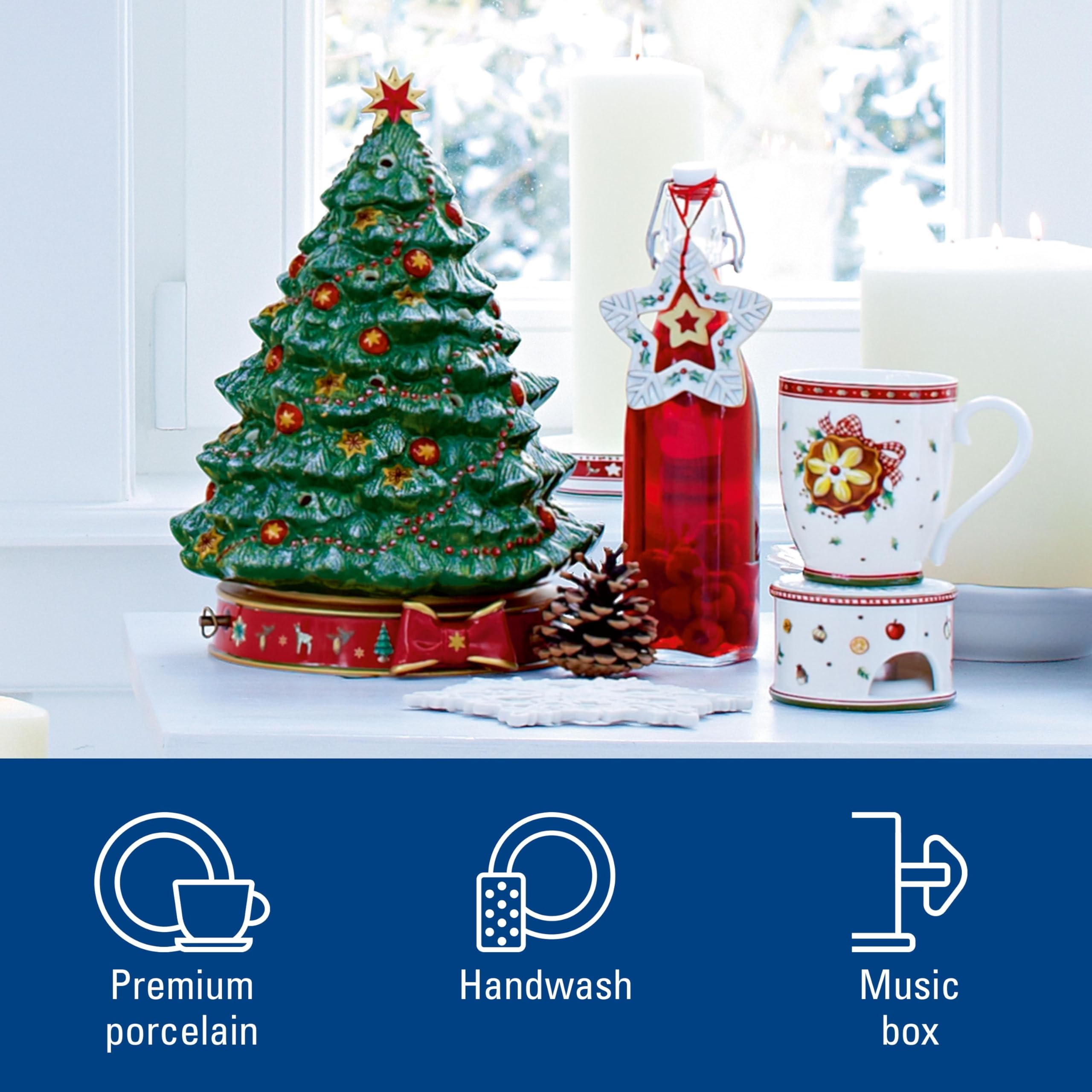 Villeroy & Boch – Toy's Delight Music Clock X-Mas Tree 33cm Green, Plays O Christmas Tree, Christmas Decoration Indoor Small, Table Decoration, Porcelain