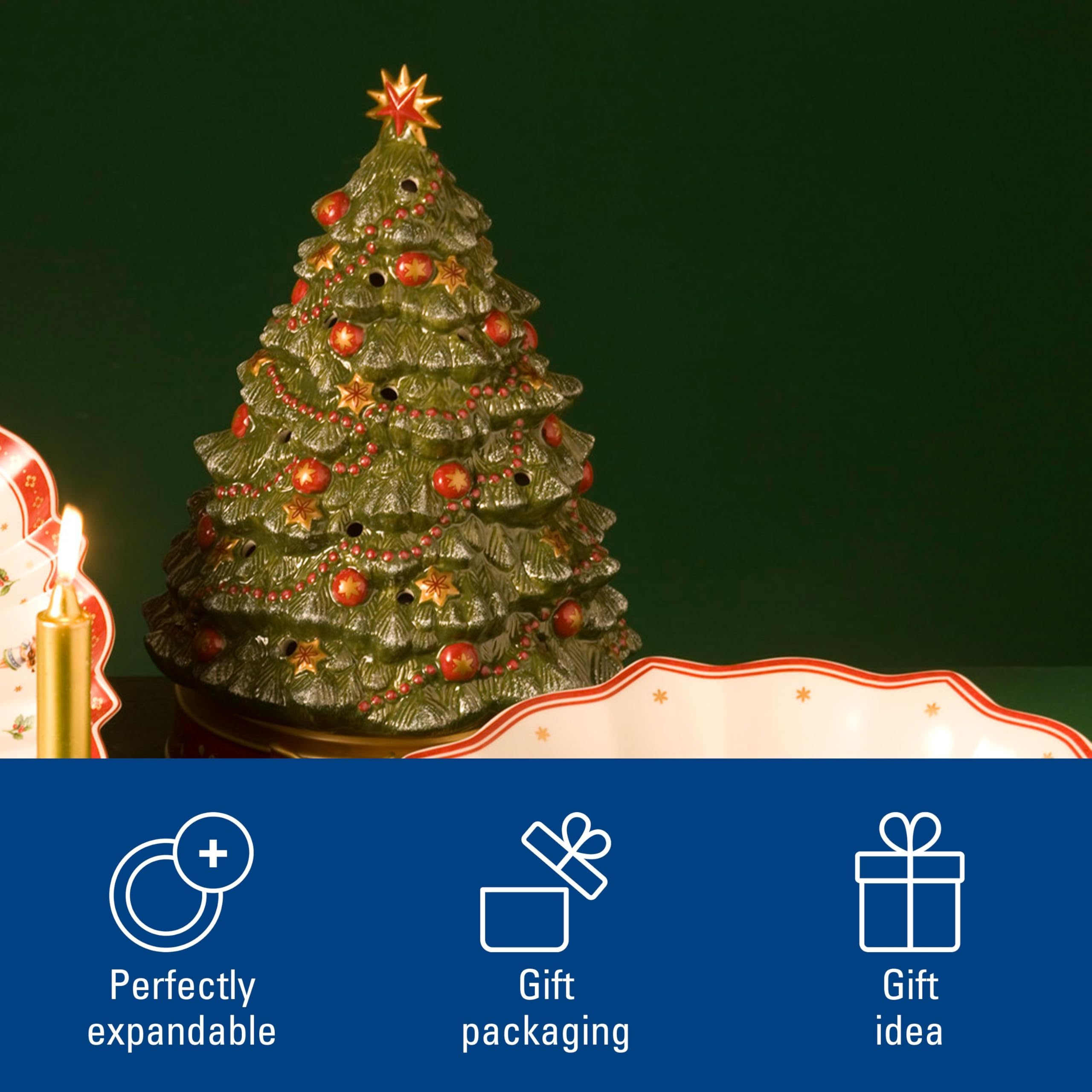 Villeroy & Boch – Toy's Delight Music Clock X-Mas Tree 33cm Green, Plays O Christmas Tree, Christmas Decoration Indoor Small, Table Decoration, Porcelain