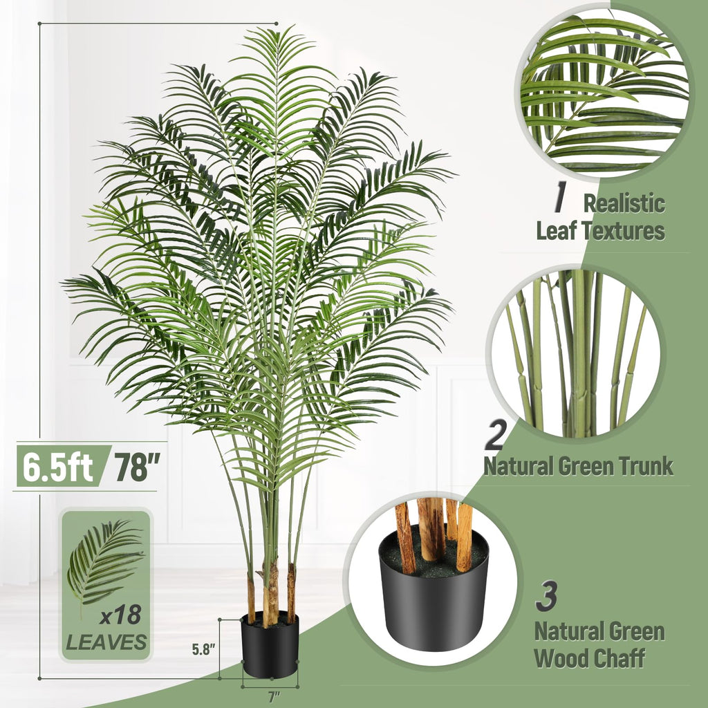 Keeplush Artificial Palm Tree 200cm Tall Fake Palm Tree Indoor Decor with 18 Trunks and Real Bark Design Faux Tropical Areca Silk Floor Plant in Pot for Home Office Living Room Bedroom Decor 2pcs