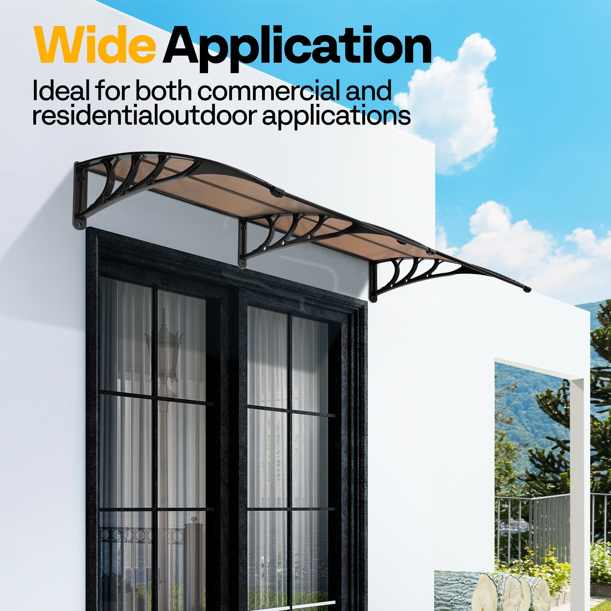 VIVOHOME 200×100cm Polycarbonate Window Door Awning, Brown, 2 pcs