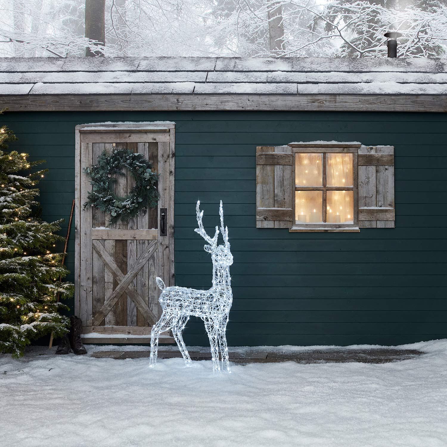 Lights4fun Christmas Outdoor LED Reindeer Stag Light Up Acrylic Figure Garden Display Decoration with 240 White LEDs Plug In Mains with Timer 1.2m