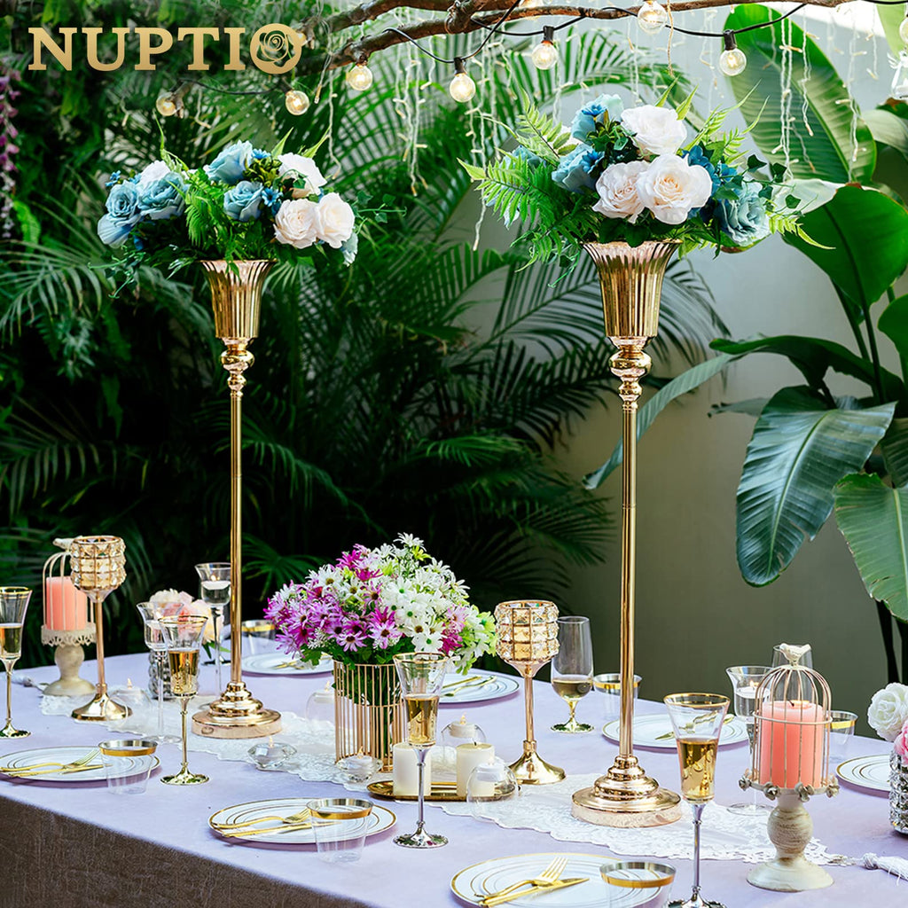 NUPTIO Gold Vase Centrepieces Tall: 10 Pcs 77.5cm Wedding Table Centerpieces Trumpet Vases Metal Flower Stand for Party Anniversary Ceremony Birthday Decorations