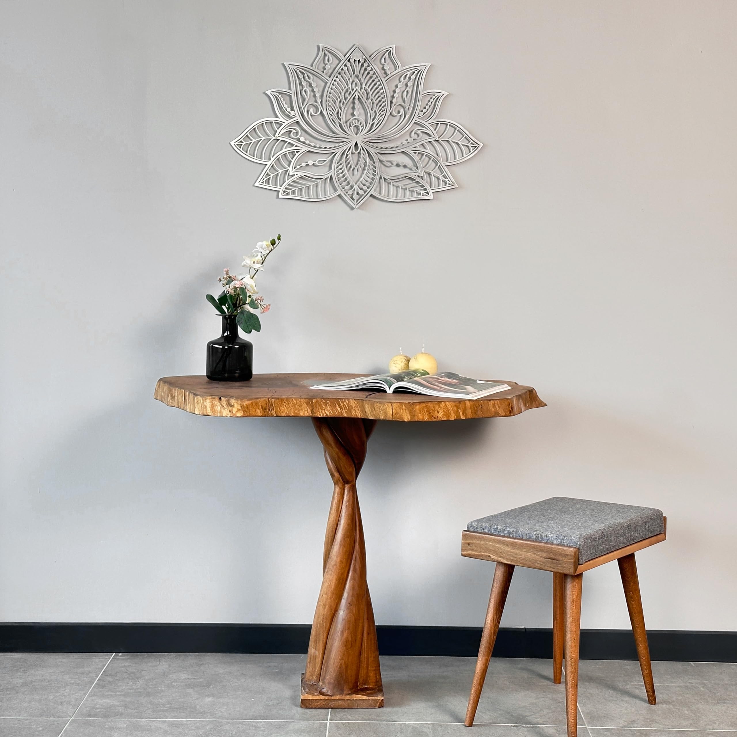 iwa concept 3D Mandala Metal Wall Decor | Lotus Flower Decoration for Homes | Bedroom Metal Wall Art | Office Decor | Living Room Decor | New Year Gift | (36" x 23" | 91 x 59 cm, Silver)