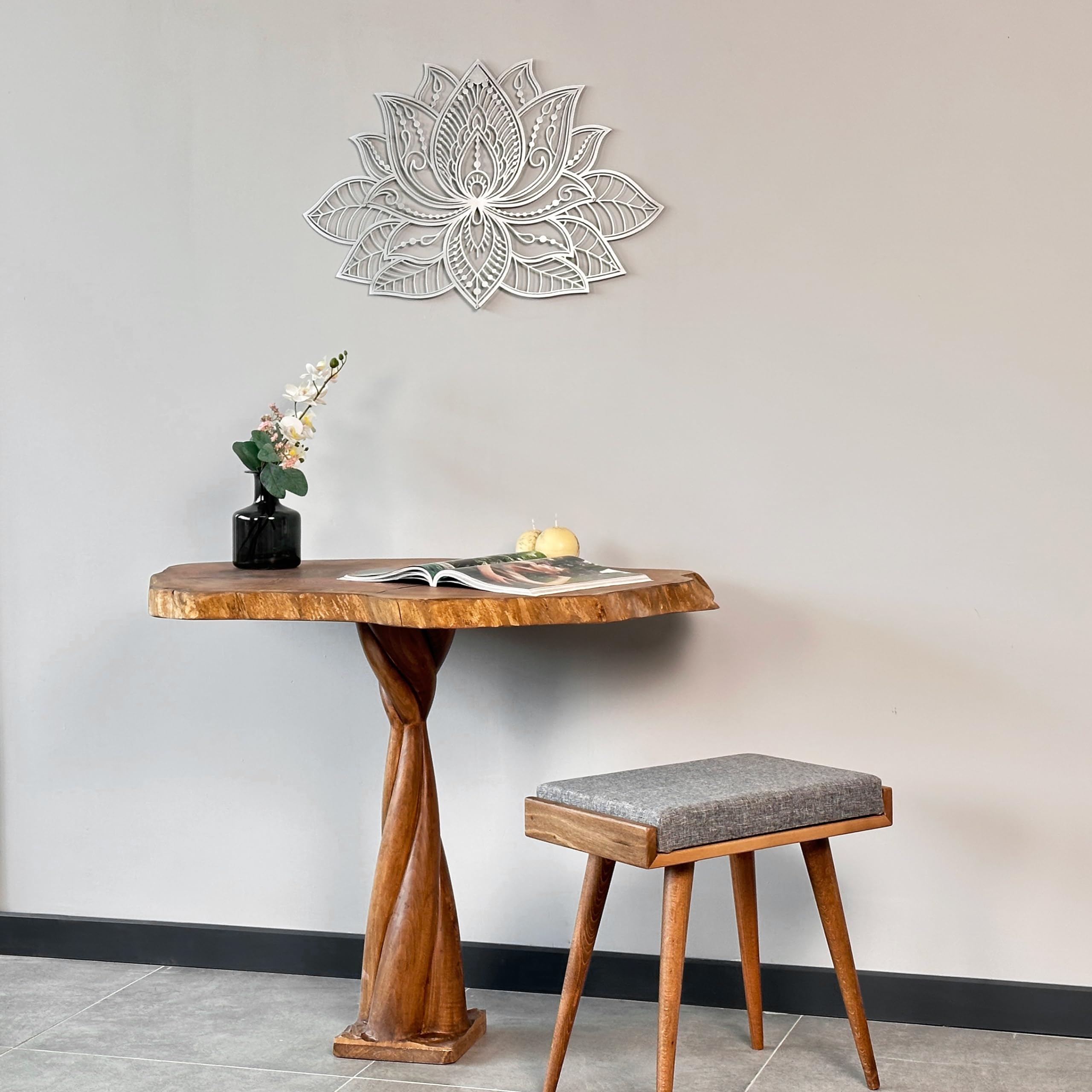 iwa concept 3D Mandala Metal Wall Decor | Lotus Flower Decoration for Homes | Bedroom Metal Wall Art | Office Decor | Living Room Decor | New Year Gift | (36" x 23" | 91 x 59 cm, Silver)