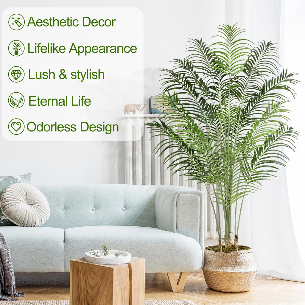 Keeplush Artificial Palm Tree 200cm Tall Fake Palm Tree Indoor Decor with 18 Trunks and Real Bark Design Faux Tropical Areca Silk Floor Plant in Pot for Home Office Living Room Bedroom Decor 2pcs