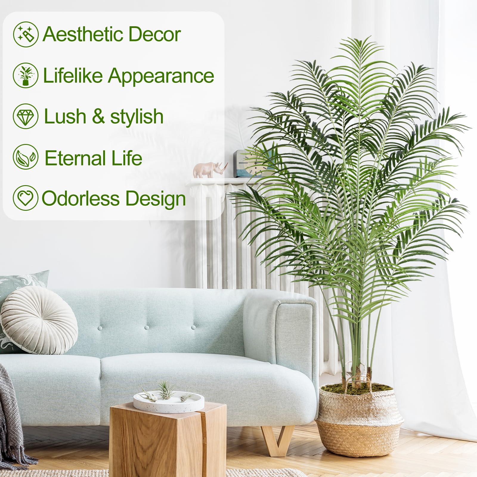 Keeplush Artificial Palm Tree 200cm Tall Fake Palm Tree Indoor Decor with 18 Trunks and Real Bark Design Faux Tropical Areca Silk Floor Plant in Pot for Home Office Living Room Bedroom Decor 2pcs
