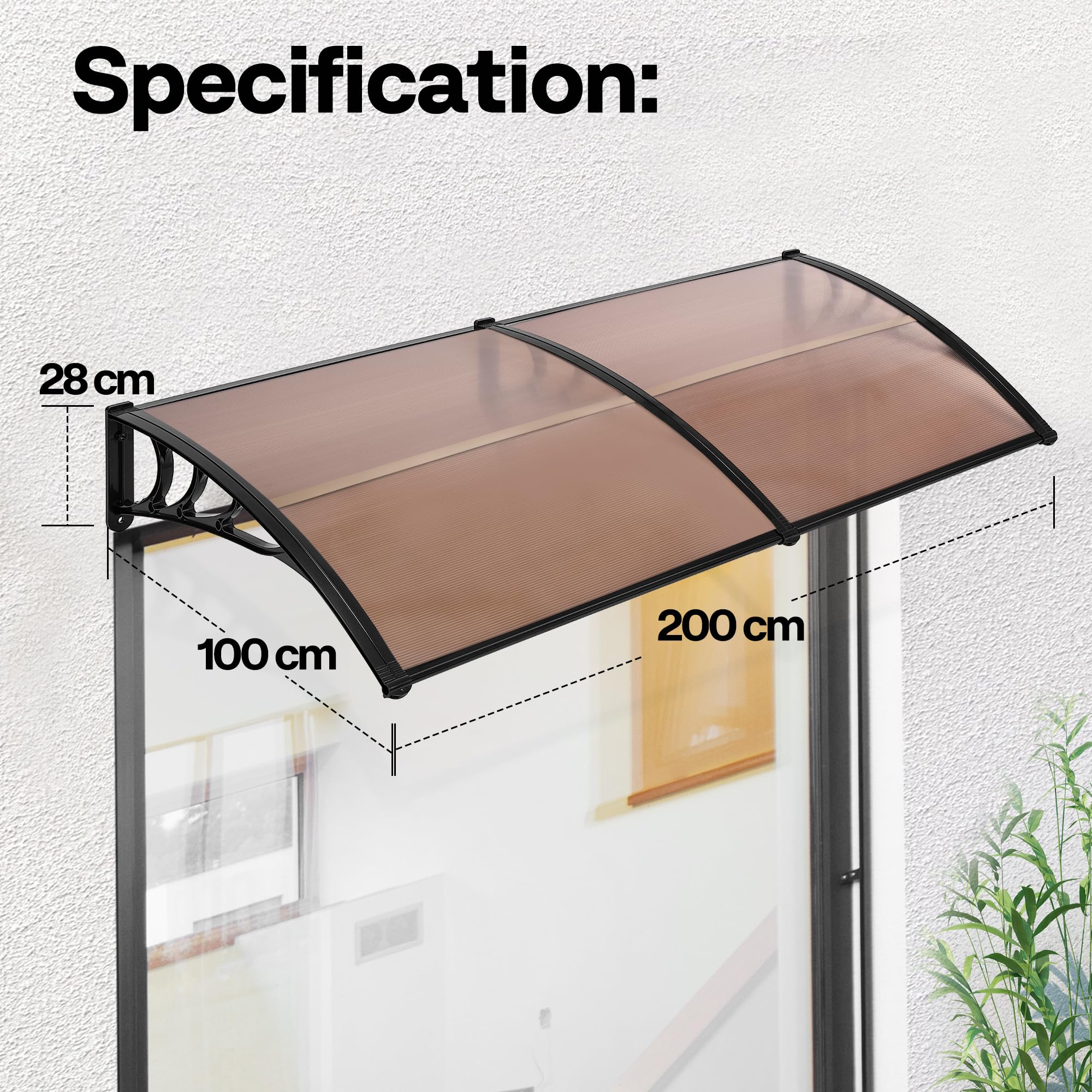 VIVOHOME 200×100cm Polycarbonate Window Door Awning, Brown, 2 pcs
