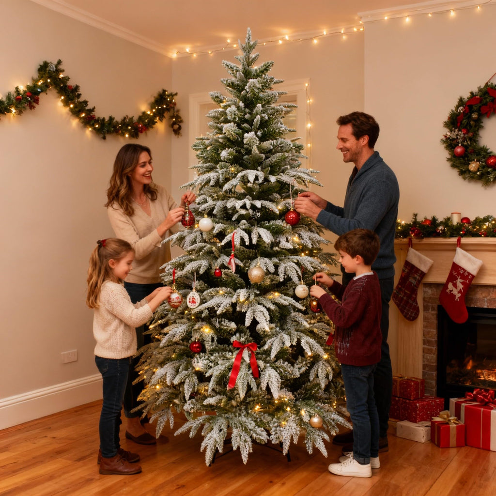 6ft/1.8m Pre-Lit Artificial Christmas Tree Lapland Fir - 260 LED Warm White Lights, Snow Flocked 935 PE/PVC Tips, Snowy Bushy Hinged Branches, Metal Stand for Xmas Home Decorations