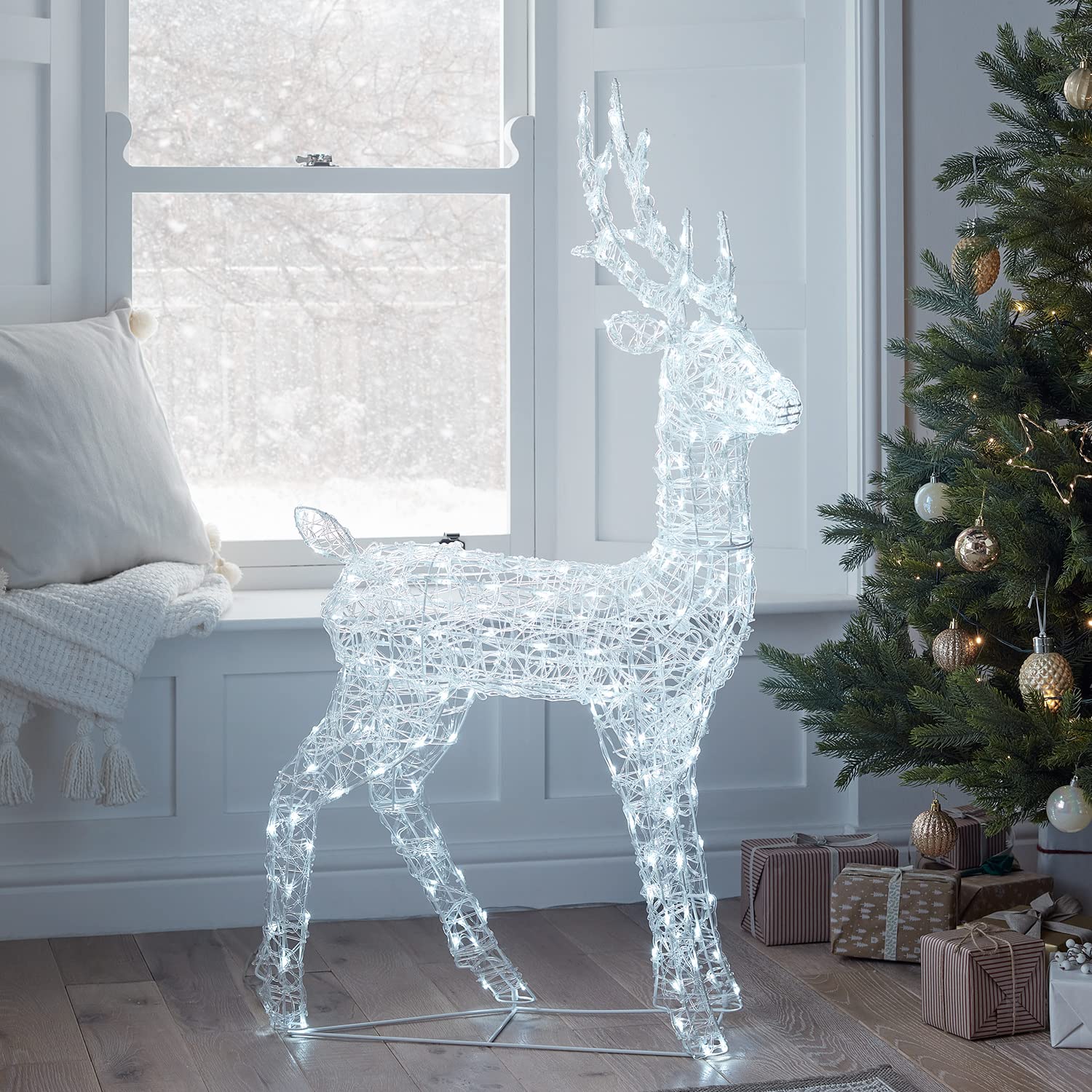 Lights4fun Christmas Outdoor LED Reindeer Stag Light Up Acrylic Figure Garden Display Decoration with 240 White LEDs Plug In Mains with Timer 1.2m