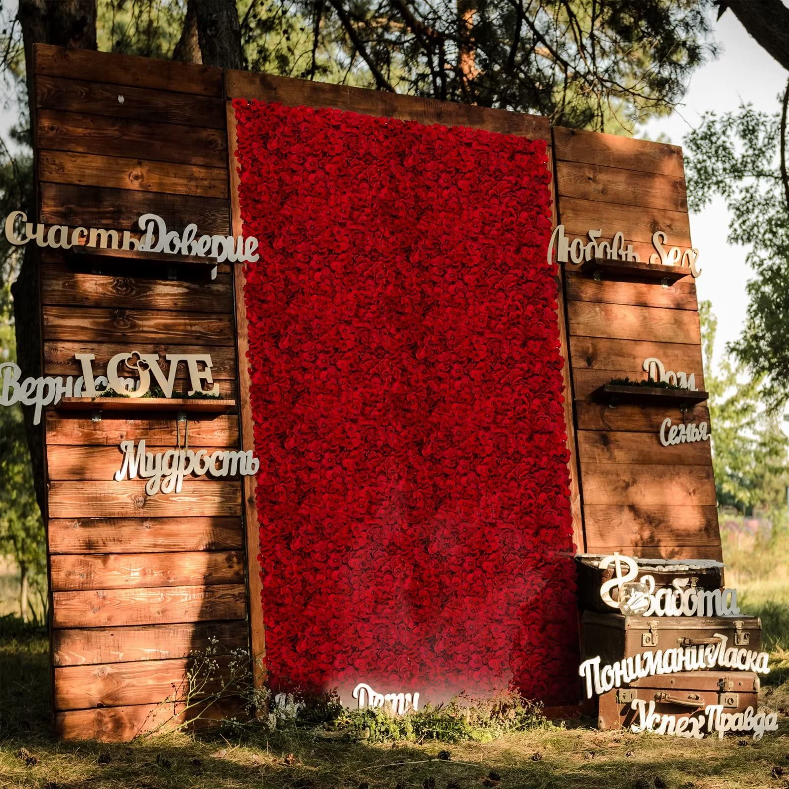 BLOSMON Red Hydrangea Flower Wall Panels Backdrop for Decor, 12 Pcs
