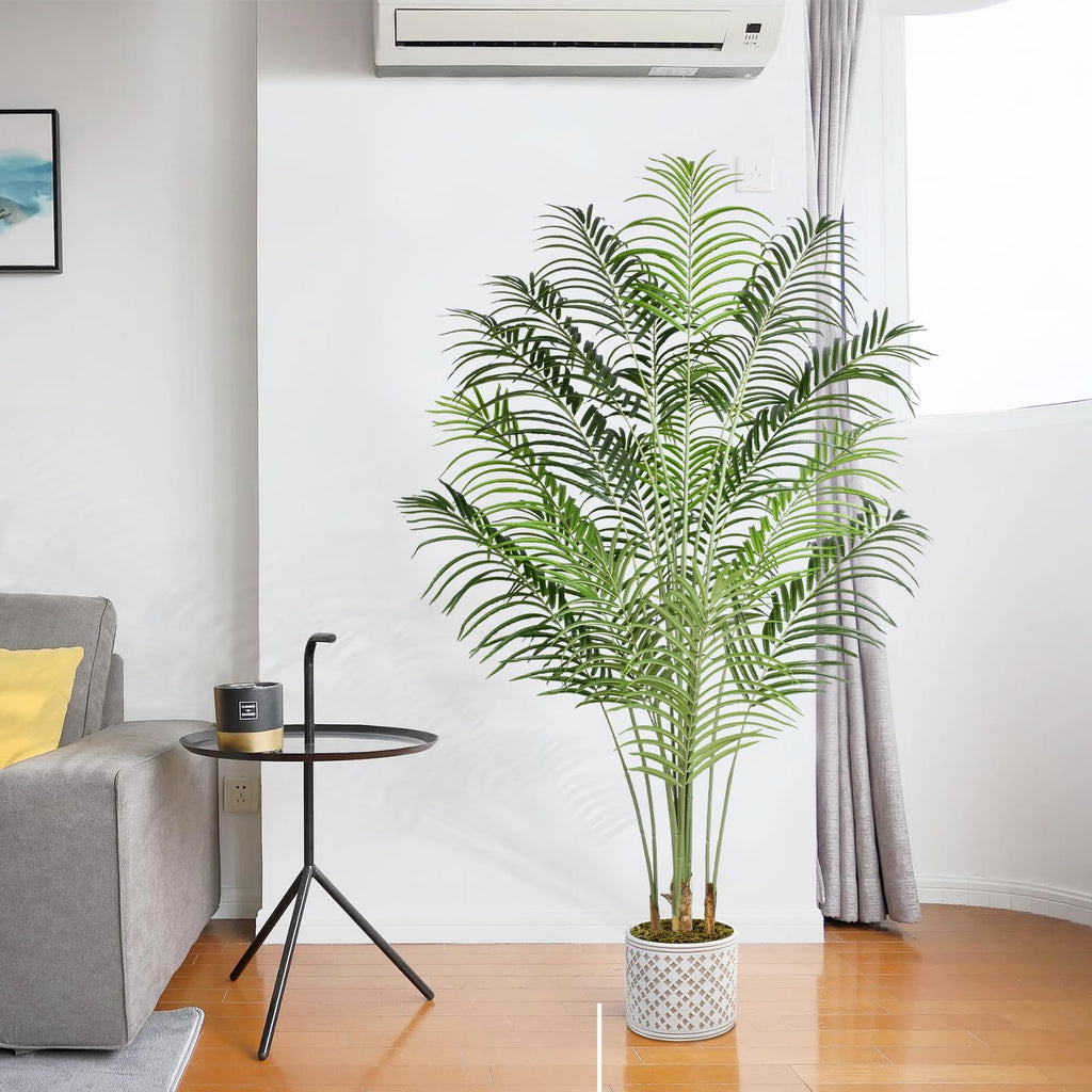 Keeplush Artificial Palm Tree 200cm Tall Fake Palm Tree Indoor Decor with 18 Trunks and Real Bark Design Faux Tropical Areca Silk Floor Plant in Pot for Home Office Living Room Bedroom Decor 2pcs