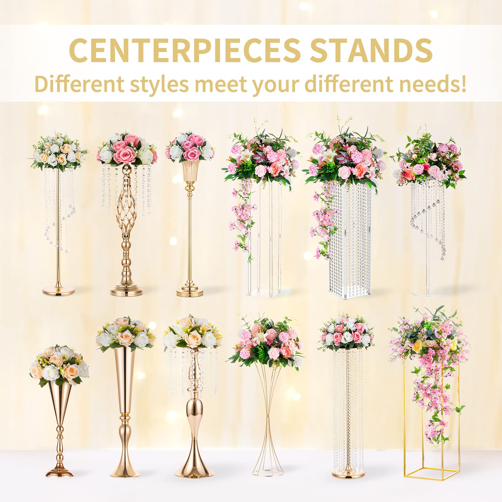 NUPTIO Gold Vase Centrepieces Tall: 10 Pcs 77.5cm Wedding Table Centerpieces Trumpet Vases Metal Flower Stand for Party Anniversary Ceremony Birthday Decorations