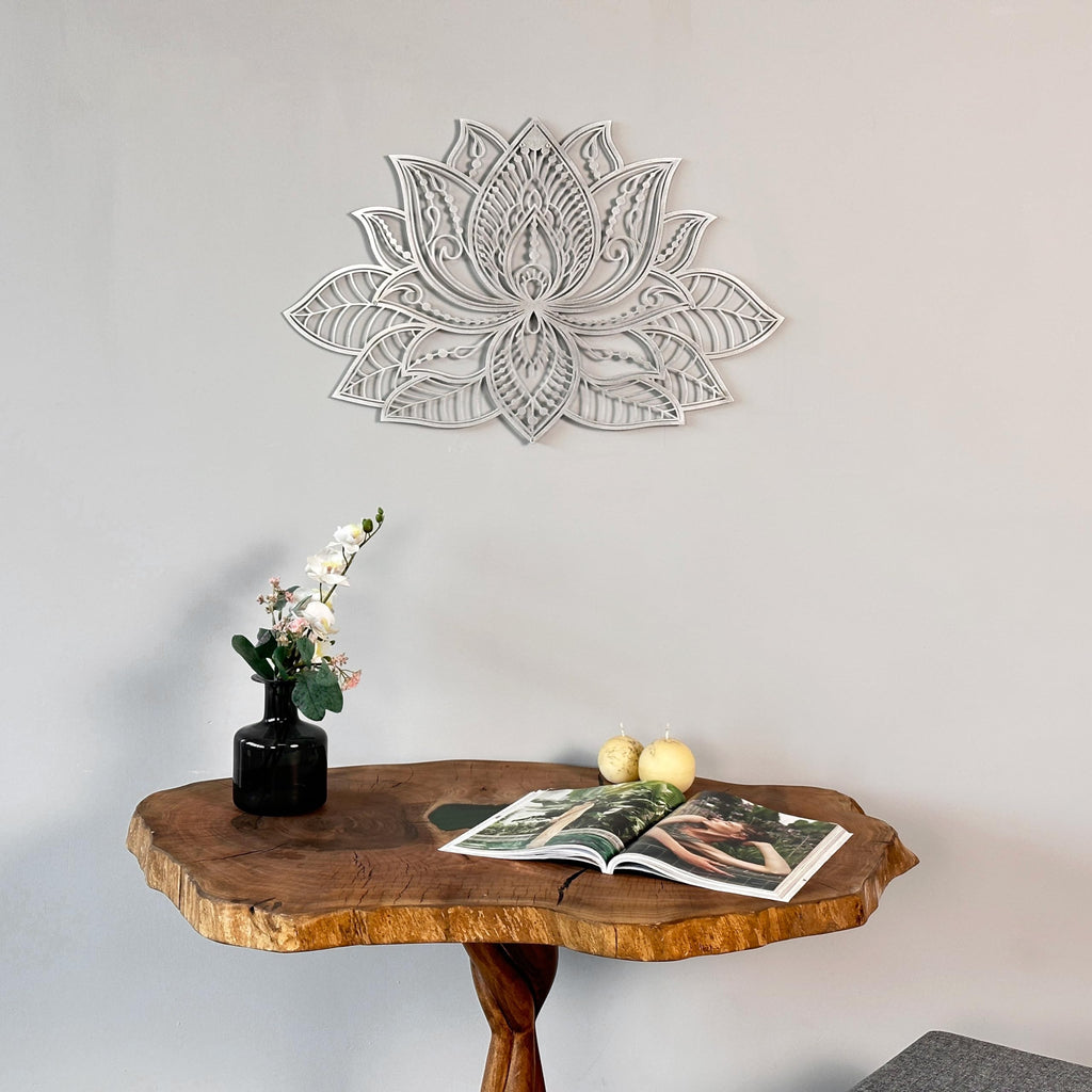 iwa concept 3D Mandala Metal Wall Decor | Lotus Flower Decoration for Homes | Bedroom Metal Wall Art | Office Decor | Living Room Decor | New Year Gift | (36" x 23" | 91 x 59 cm, Silver)