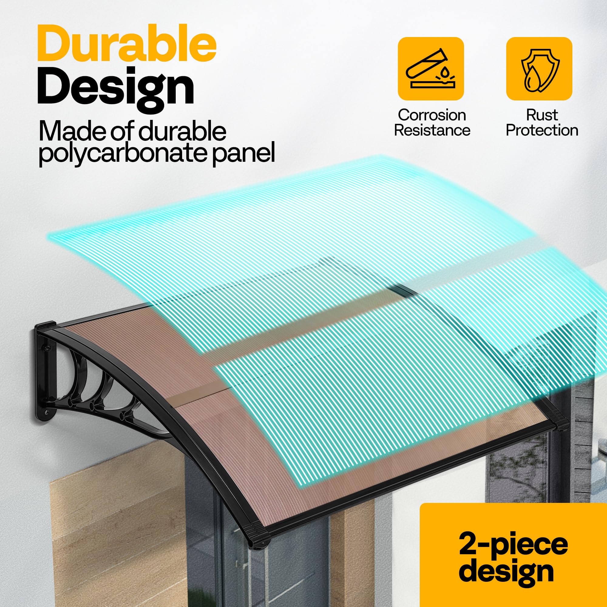 VIVOHOME 200×100cm Polycarbonate Window Door Awning, Brown, 2 pcs