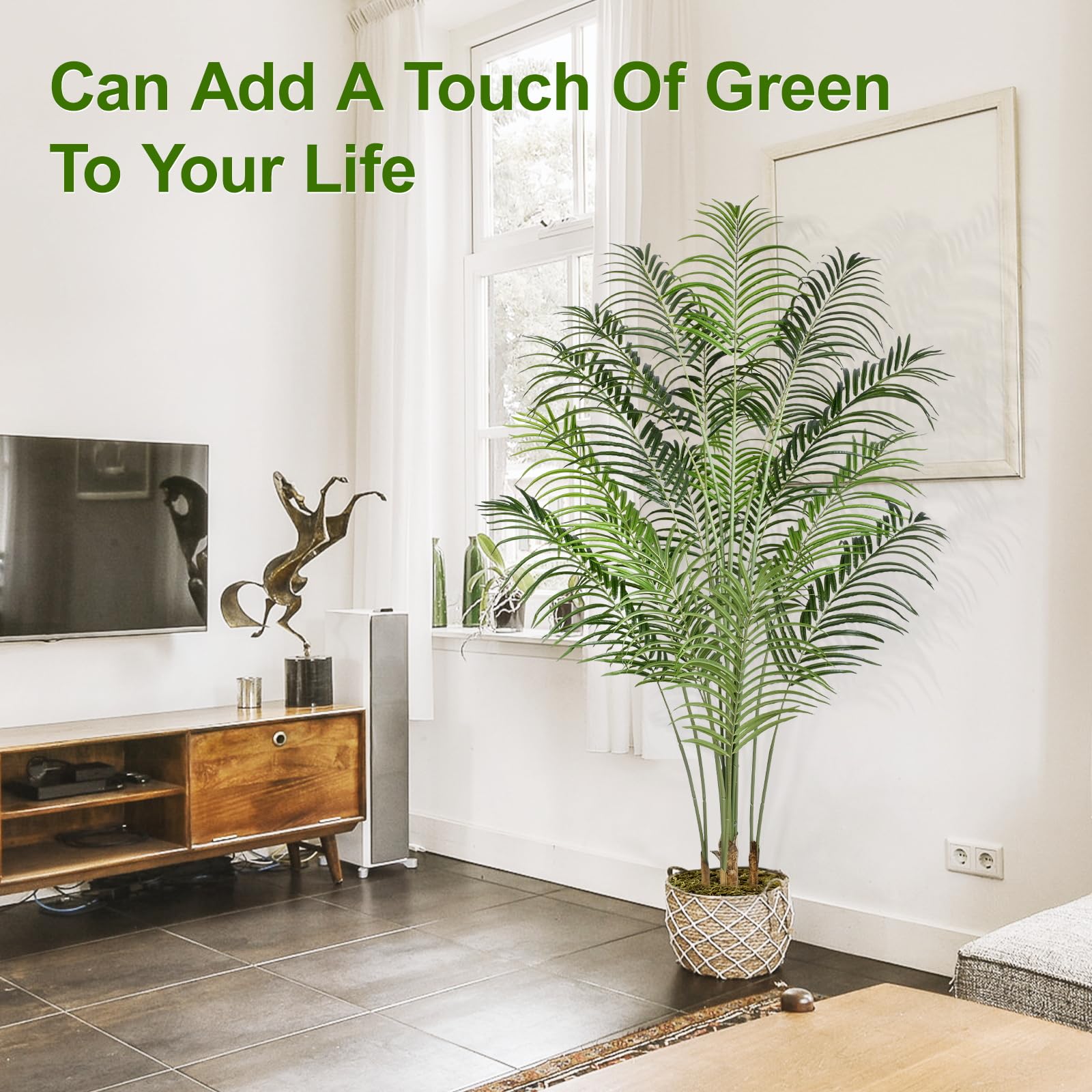 Keeplush Artificial Palm Tree 200cm Tall Fake Palm Tree Indoor Decor with 18 Trunks and Real Bark Design Faux Tropical Areca Silk Floor Plant in Pot for Home Office Living Room Bedroom Decor 2pcs